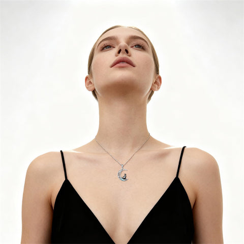 Sterling Silver Moonstone Wolf Cat Koala  Lion Moon Pendant Necklace