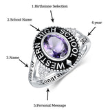 Sterling Silver Personalized Birthstone&Engraved Class Ring  Graduation Ring