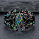 Sterling Silver 10K  14K  18K  Gold Personalized Engraved Black Opal Engagement Wedding Promise Ring for Her