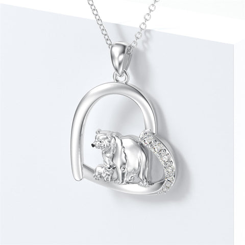Sterling Silver Polar Bears Pendant Necklace