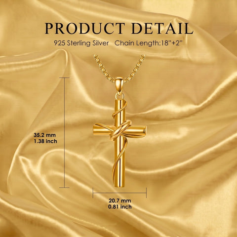 14k Gold Plated Cross Deer Antler Celtic Knot Sword Twisted Rope Cross Pendant Necklace for Men