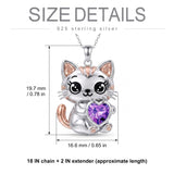 Sterling Silver 12 Month Birthstone Cat Pendant Necklace Birthstone Jewelry Gifts for Birthday