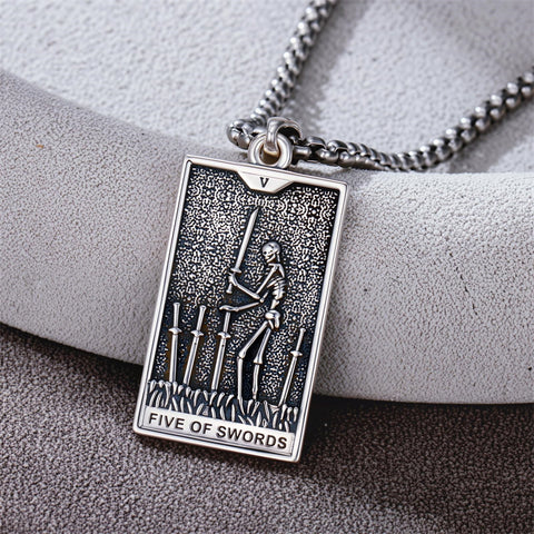 Sterling Silver Lovers Hierophant Magician Three of Swords Wheel of Fortune SkeletonTarot Card Pendant Necklace