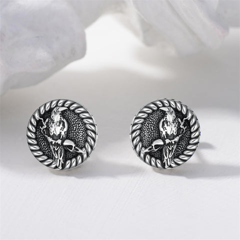 Sterling Silver Viking Raven Crow Skull Stud Earrings
