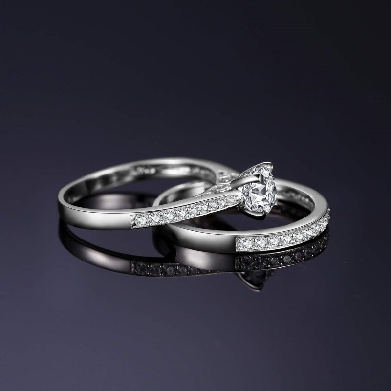 14K Gold Plated 1CT Cubic Zirconia  Wedding Eternity Band Engagement Ring Set for Women