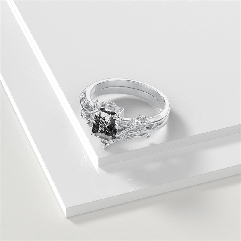 Sterling Silver Pear Oval Kite Heart Hexagon Emerald Coffin Cut Gemstone Engagement Promise Ring Set