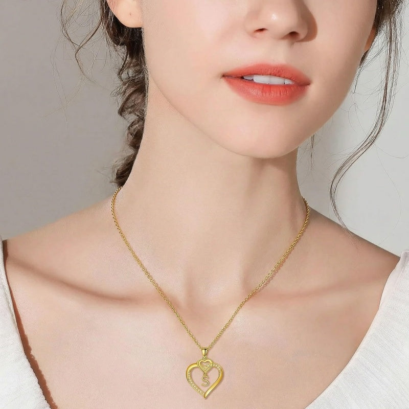 Heart Initial A-Z Pendant Necklace for 14K Gold Plated Women Initials Jewelry Gifts