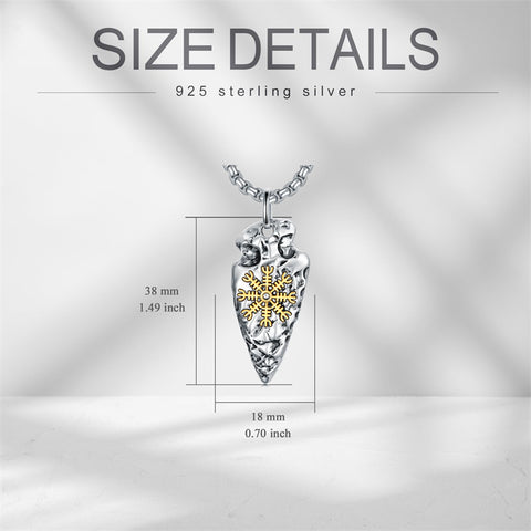 Sterling Silver Arrowhead Bear Claw Viking Compass Pendant Necklace