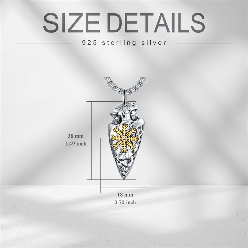 Sterling Silver Arrowhead Bear Claw Viking Compass Pendant Necklace
