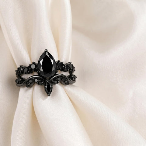 Sterling Silver 10K  14K  18K Gold 1CT-4CT Black Onyx Engagement Ring Gothic Wedding Promise Ring