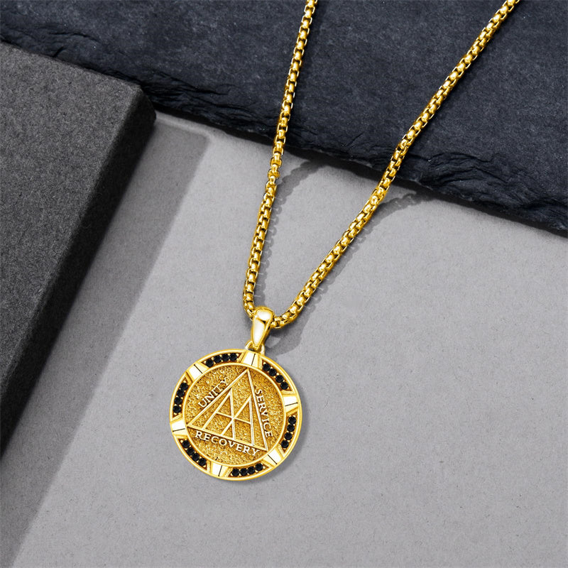 Sterling Silver AA Sobriety Alcoholics Anonymous  Pendant Necklace for Men