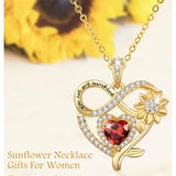 10K 14K 18K Yellow Gold  Birthstone Sunflower Pendant Necklace Engraved with You Are My Sunshine