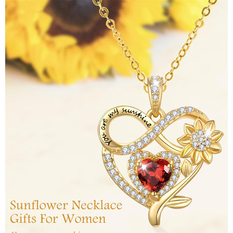 10K 14K 18K Yellow Gold  Birthstone Sunflower Pendant Necklace Engraved with You Are My Sunshine