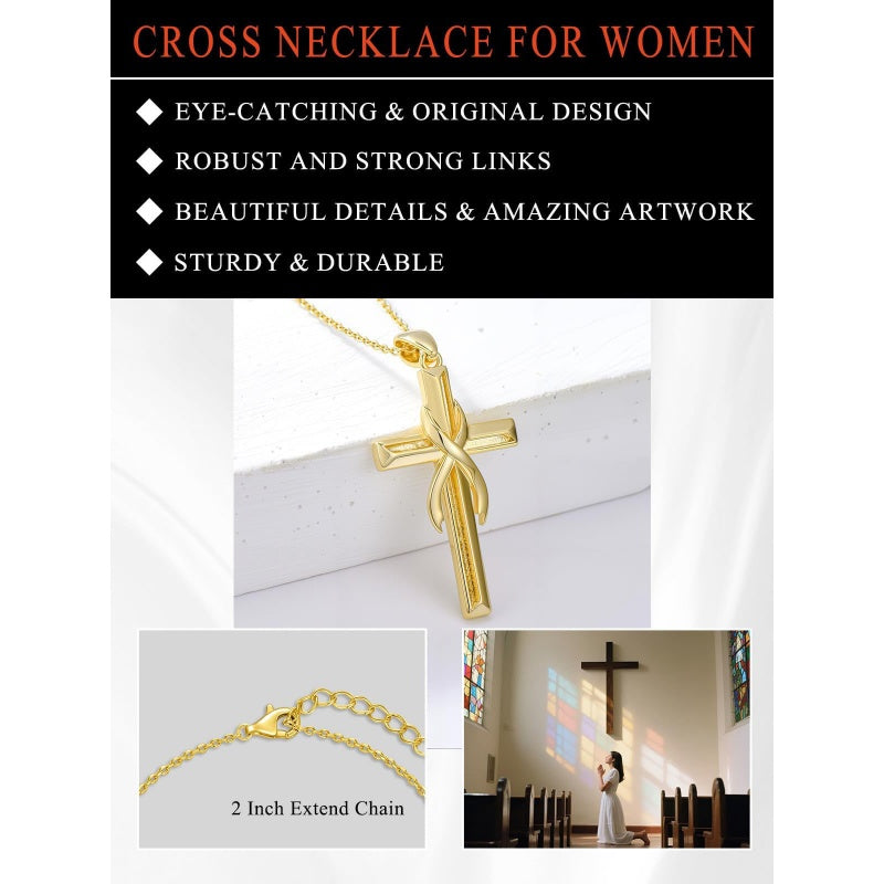 14K Gold Plated Cross Pendant Necklace for Women