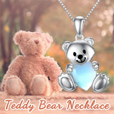 Sterling Silver Crystal Moonstone Teddy Bear Pendant Necklace