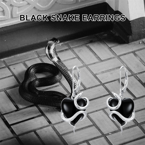 Sterling Silver Black Obsidian Snake Hummingbird Butterfly Dragonfly Leverback Earrings