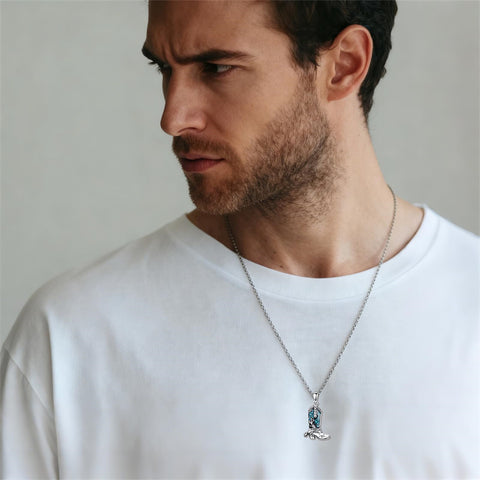 Sterling Silver Cowboy Boot Cowgirl Pendant Necklace