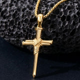 14K Gold Plated Cross Pendant Necklace for Men Religious Jewelry Christian Gift