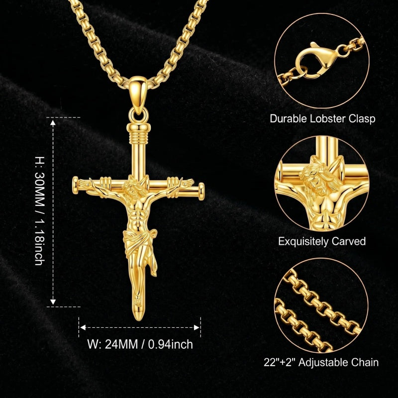 14K Gold Plated Cross Pendant Necklace Religious Confirmation Jewelry