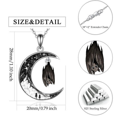 Crescent Moon 2 Cat Bat Black Cat Bunny Fox Highland Cow Horse Pendant Necklace Mother's Day Gift