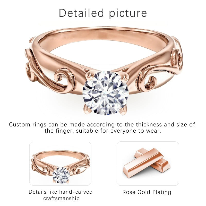 Sterling Silver 10K 14K 18K Gold Personalized Engraved 1-3 Carat Round Moissanite   Anniversary  Engagement Ring
