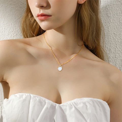 14k Gold White Opal Diamond Pendant Necklace