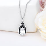 925 Sterling Silver Personalized Engraved Teardrop Birthstone Celtic Knot Urn Necklace for Ashes