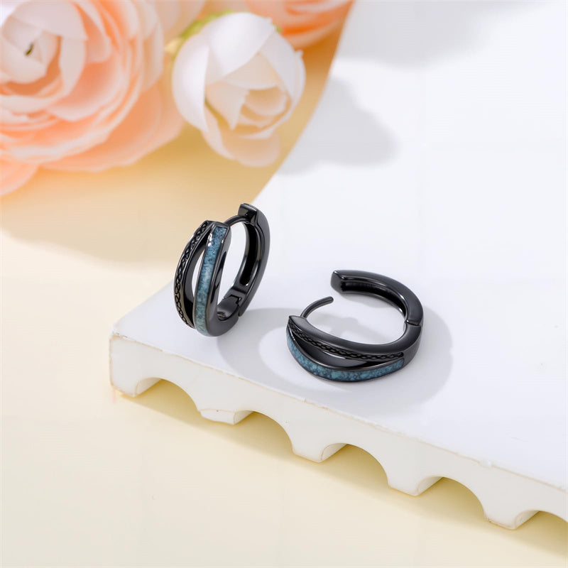 Sterling Silver Cross Celtic Knot Turquoise Hoop Earring for Men