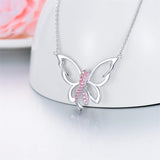 925 Sterling Silver Breast Cancer Awareness Necklace Cross Pendant Necklace Pink Ribbon Necklace Gifts for Women