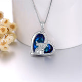 Sterling Silver Heart Crystal Highland Cow Pendant Necklace