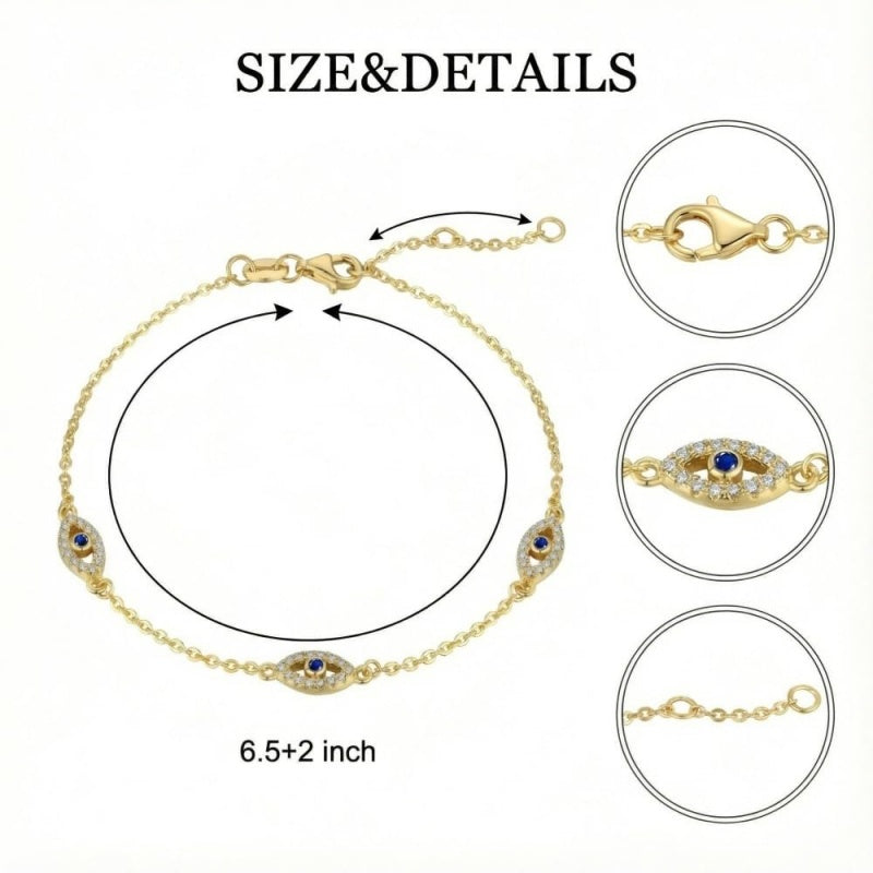 14K Gold Plated  Cubic Zircon Evil Eye Hamsa Hand Bracelets for Women