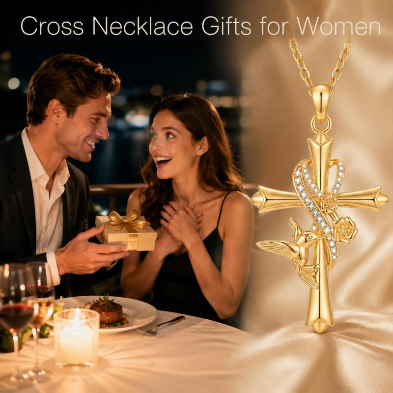 14K Gold Plated Cross Necklace for Women