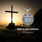 Sterling Silver 3 Nail Cross Pendant Necklace for Men