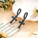 Sterling Silver Black Sword Cross Hoop Earrings Gift for Men Women