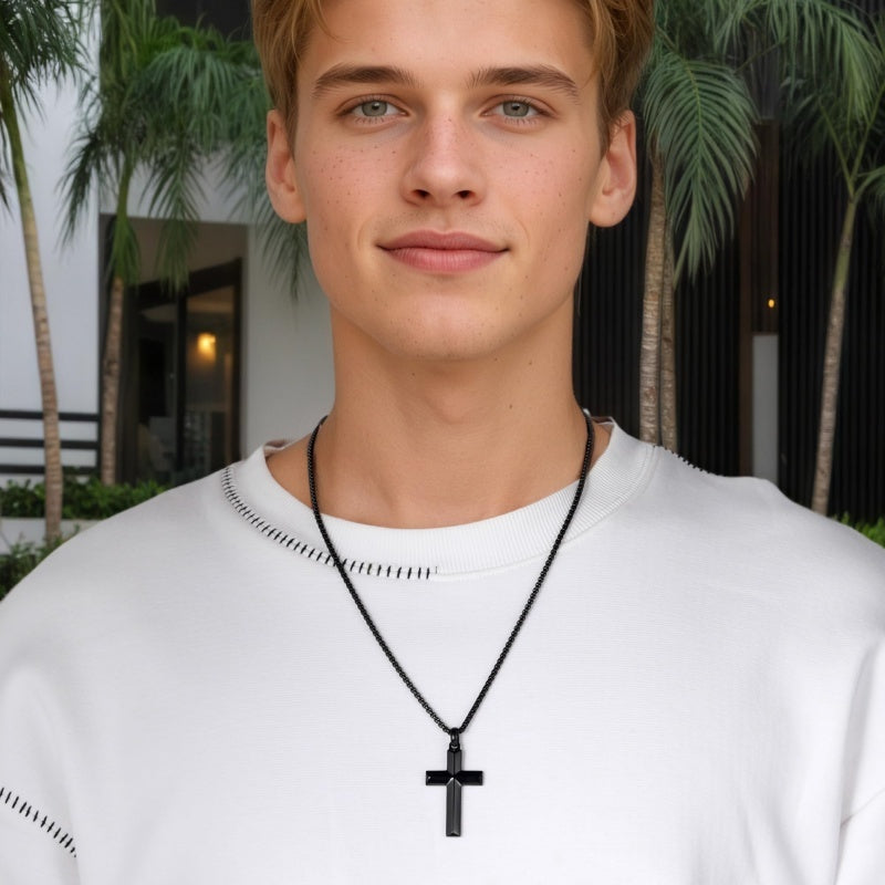 14K Gold Plated Cross Necklace for Men with Adjustable Chain Jewelry Gift for Him