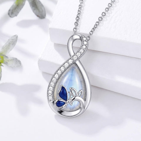 Sterling Silver Teardrop Gemstone Rose Butterfly Infinity Heart Necklace for Women