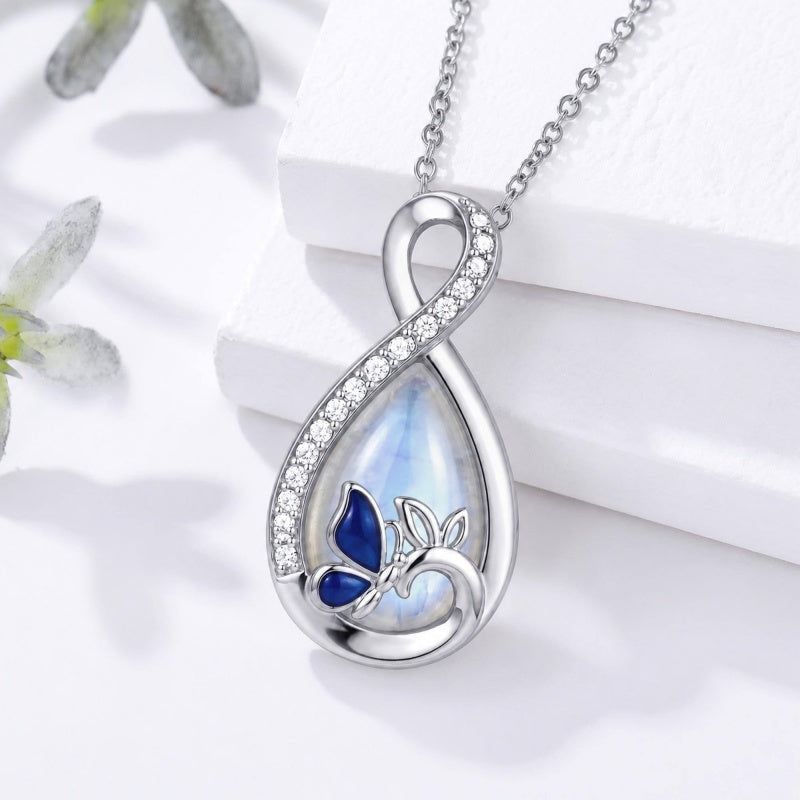 Sterling Silver Teardrop Gemstone Rose Butterfly Infinity Heart Necklace for Women