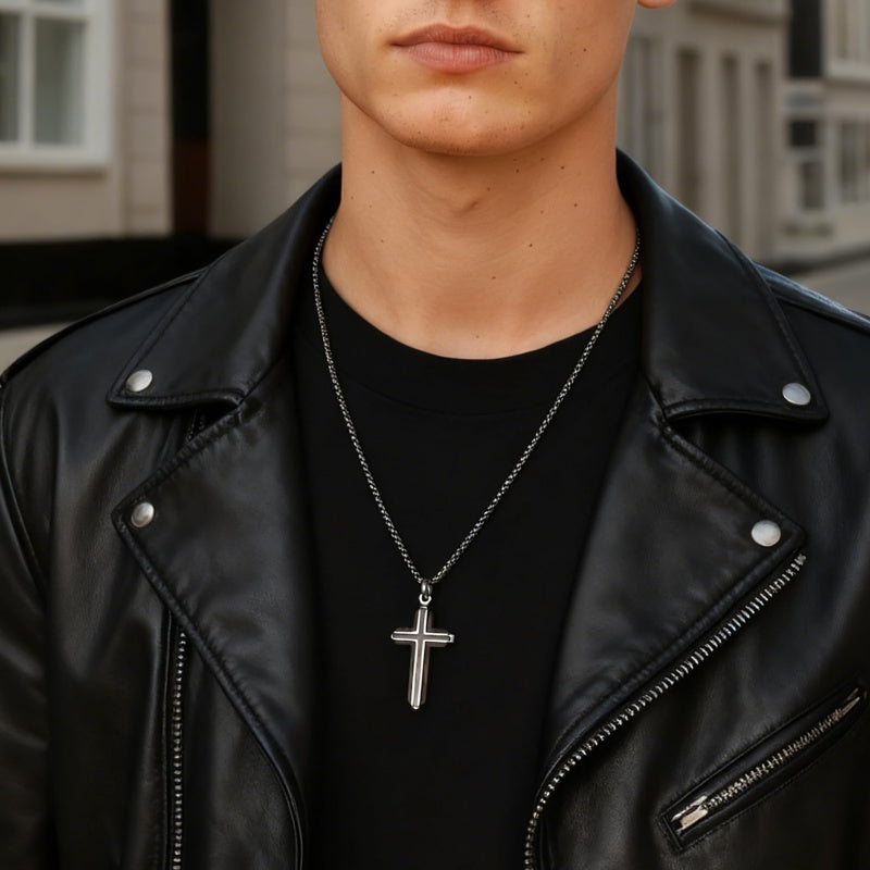 14K Gold Plated Wooden Abalone Shell Cross Pendant Necklacefor Men