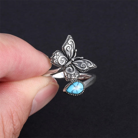 Sterling Silver Dragonfly Ring Butterfly Ring Hummingbird Spoon Ring Oxidized Animal Adjustable Ring for Women