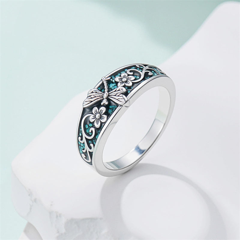 Sterling Silver Turquoise  Dragonfly Hummingbird Turtle Butterfly Mountain Celtic Knot Lotus Ring  Gifts for Women