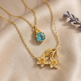 14K Gold Birthstone Birth Flower  Pendant Necklace Birthday Jewelry Gifts for Women