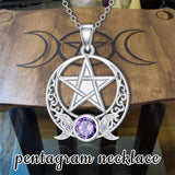 Sterling Silver Pagan Wiccan  Pentagram Triple Moon Pendant Necklace