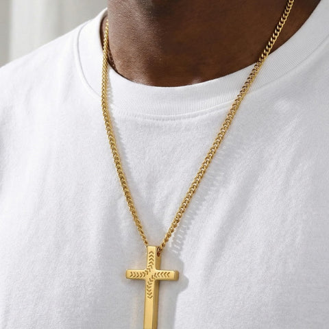 14K Gold Plated Soccer Football Basketball Baseball Cross  with Bible Verses Religious Pendant Necklace for Men