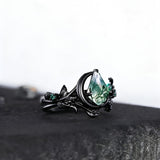 Sterling Silver 2CT Moss Agate  Engagement Wedding Ring Sets for Women