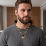 14K Gold Plated Cross Pendant Necklace for Men Religious Jewelry Christian Gift