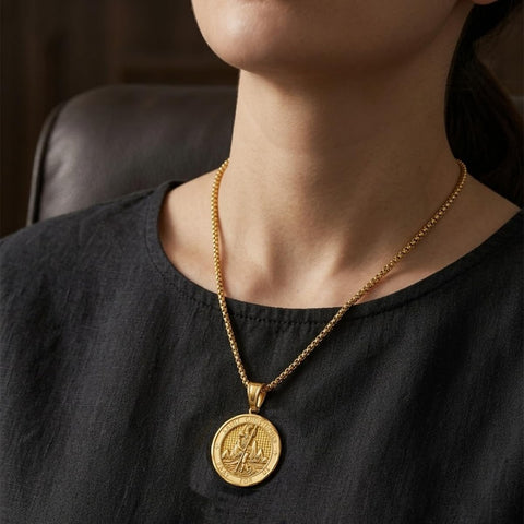 Christian Religious Medal Amulet 14K Gold Plated Pendant  Necklace