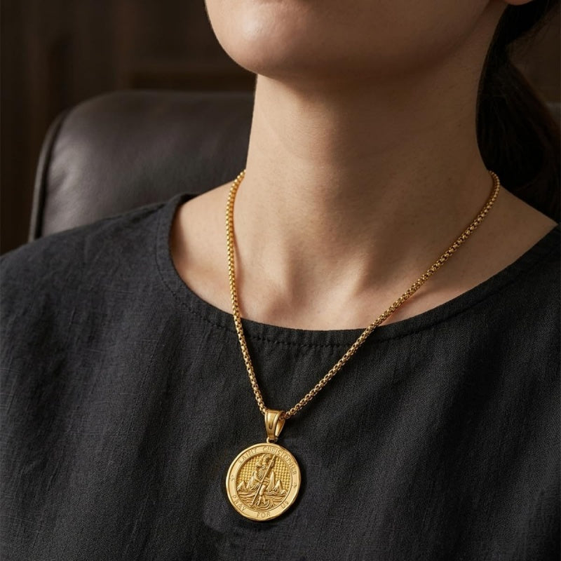 Christian Religious Medal Amulet 14K Gold Plated Pendant  Necklace