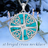 Cross Necklace 925 Silver Turquoise St Brigid Cross/Orthodox Cross/Witches Knot/Map/Sword Pendant Jewellery Birthday Gifts for Women Men