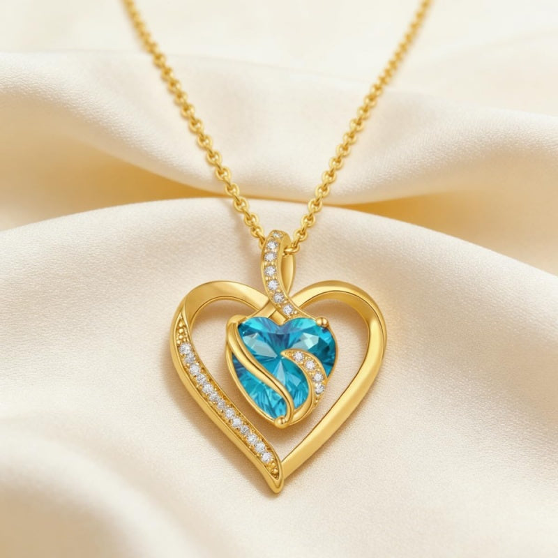 14K Gold Plated  12 Months Heart Birthstone Pendant Necklace Birthday Wedding Anniversary Jewelry Gifts for Women