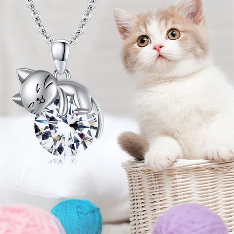 Sterling Silver Birthstone Cat Pendant Necklace